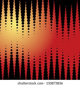 Vector halftone dots. Black dots on yellow and red background.