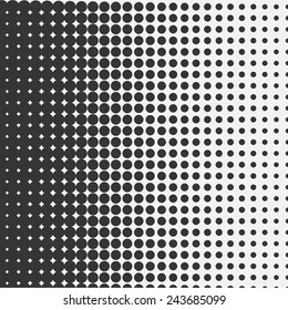Vector halftone dots. Black dots on white background. 