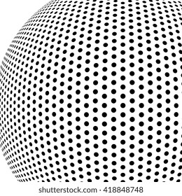 Vector halftone dots. Black dots on white background. Halftone effect vector background. 3d globe. Vector sphere. Dots on globe background