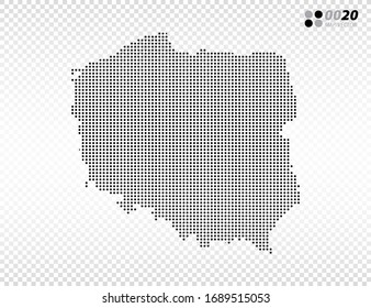 Vector halftone dots black of Poland map. on transparent background. Organized in layers for easy editing.