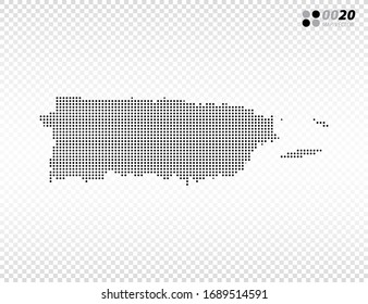 Vector halftone dots black of Puerto Rico map. on transparent background. Organized in layers for easy editing.