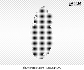 Vector halftone dots black of Qatar map. on transparent background. Organized in layers for easy editing.