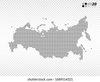 Vector halftone dots black of Russia map. on transparent background. Organized in layers for easy editing.