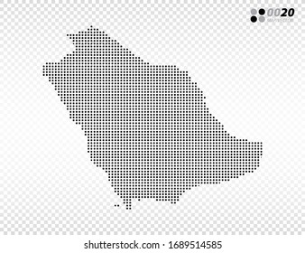 El vector de mitad de tono negro del mapa de Arabia Saudita. en fondo transparente. Organizado en capas para una edición sencilla.