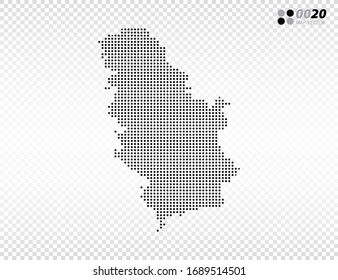 El vector de mitad de tono negro del mapa de Serbia. en fondo transparente. Organizado en capas para una edición sencilla.