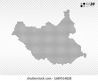 Vector halftone dots black of South Sudan map. on transparent background. Organized in layers for easy editing.