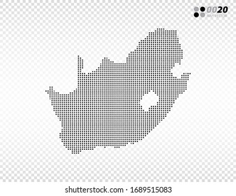 El vector de mitad de tono negro del mapa de Sudáfrica. en fondo transparente. Organizado en capas para una edición sencilla.