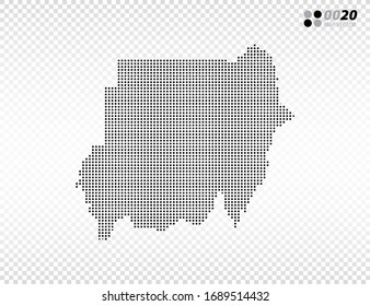 Mapa de los puntos de medio tono del vector en el mapa de Sudán. en fondo transparente. Organizado en capas para una edición sencilla.