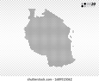 Vector halftone dots black of Tanzania map. on transparent background. Organized in layers for easy editing.