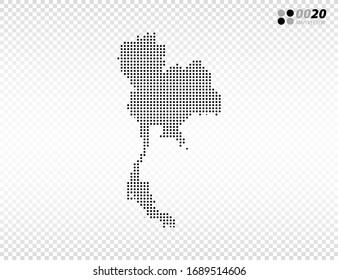 Vector halftone dots black of Thailand map. on transparent background. Organized in layers for easy editing.