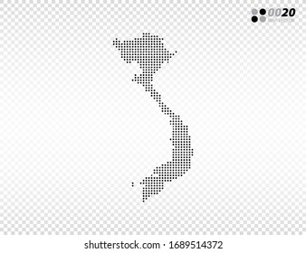 Vector halftone dots black of Vietnam map. on transparent background. Organized in layers for easy editing.