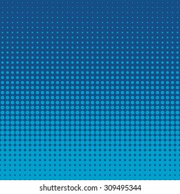 Vector halftone dots. Blue dots on blue background.