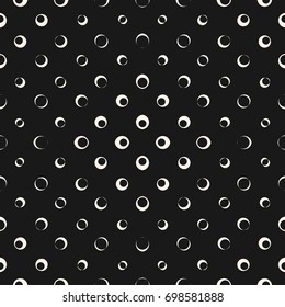 Vector halftone dots & bubbles seamless pattern. Abstract dotted geometric texture, perforated surface. Black & white monochrome background, repeat tiles. Design for decoration, covers, digital, web