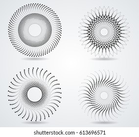 Vector Halftone Dots Circle Shaped. Spiral Logo Design. dotted frame . 