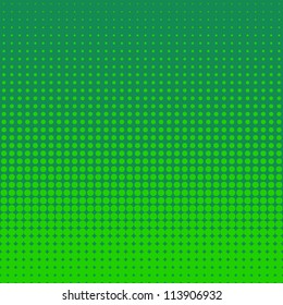Vector halftone dots. Green dots on green background.