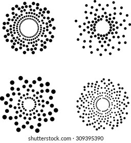 Vector Halftone Dots Logo Design Template. Round Logos set . Spiral Shape Cycle Creative Symbols. Sphere Icon Collection. 