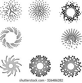 Vector Halftone Dots Logo Design Template. Spiral Shape Cycle Creative Symbols. Sphere Icon Collection. 