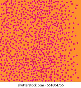 Vector halftone dots. Pink dots on orange background. Halftone effect vector background