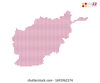 Los puntos de medio tono vectorial rojo del mapa de Afganistán.sobre fondo blanco. Organizado en capas para una edición sencilla.