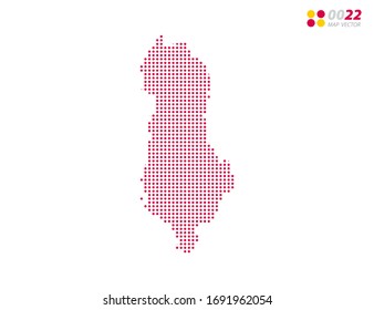 Vector halftone dots red of Albania map. on white background. Organized in layers for easy editing.