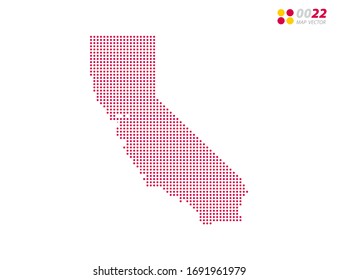 Vector halftone dots red of California map. on white background. Organized in layers for easy editing.