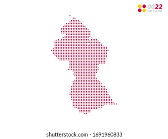 Vector halftone dots red of Guyana map. on white background. Organized in layers for easy editing.