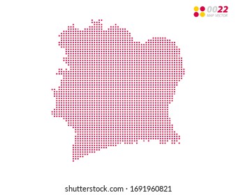 Vector halftone dots red of Ivory Coast map. on white background. Organized in layers for easy editing.