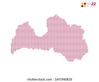 Vektorillustration halftone Punkte rot von Lettland Karte. auf weißem Hintergrund. Organisiert in Schichten für einfache Bearbeitung.