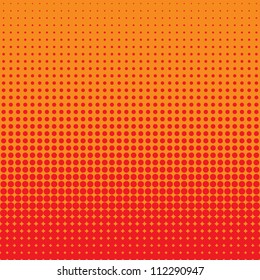 Vector Halftone Dots. Red Dots On Orange Background.