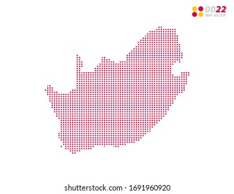 Los puntos de medio tono vectorial rojo del mapa de Sudáfrica. sobre fondo blanco. Organizado en capas para una edición sencilla.