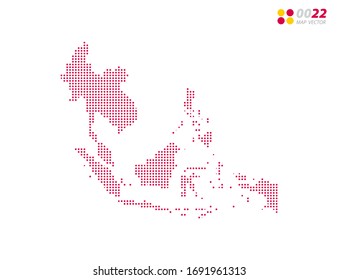 Mapa de los puntos de semitonos vectores del sudeste asiático. sobre fondo blanco. Organizado en capas para una edición sencilla.