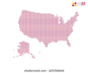 Vector halftone dots red of United States of America (USA) map. on white background. Organized in layers for easy editing.