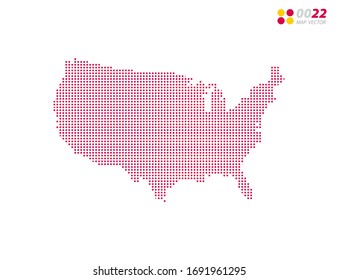 Vector halftone dots red of United States of America (USA) map. on white background. Organized in layers for easy editing.