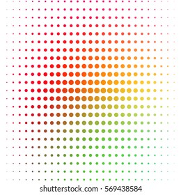 Vector halftone dots. Various colors dots on white background. Illustration with multicolor gradient.