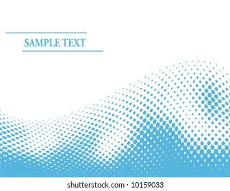 Vector half-tone dots wave with sample text - blue