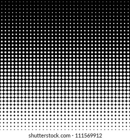 Vector halftone dots. White dots on black background.