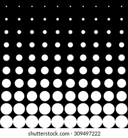 Vector halftone dots. White dots on black background.