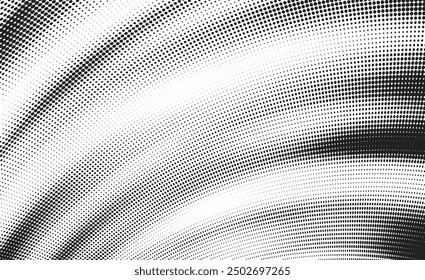 Vector halftone dotted curve pattern . Retro inspired fade effect with sense of movement and depth.