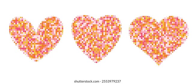 Vector halftone dotted heart collection isolated on white background. Colorful love symbol set with square tiles