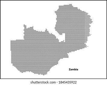 Mapa salpicado de semitono vectorial de Zambia aislado en fondo blanco. Ilustración vectorial de viajes