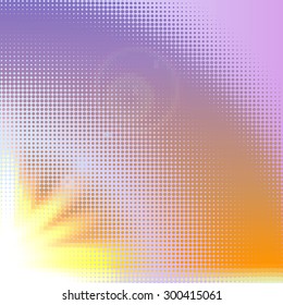 Vector halftone dotted mosaic with sun flares and bokeh