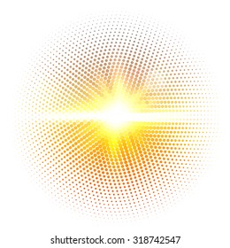 Vector halftone dotted mosaic with sun flares and bokeh