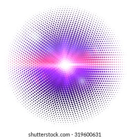 Vector halftone dotted mosaic with sun flares and bokeh