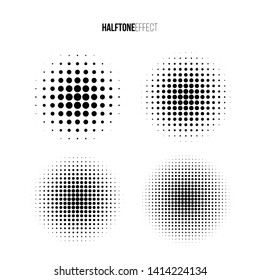 Vector halftone effect set. Different gradient circles in halftone effect