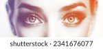 Vector halftone female eyes. Frontal view closeup of eyes made by dotted pattern.