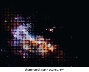 Vector halftone galaxy background made . Space illustration. Dark corner design.