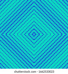 Vector halftone geometric seamless pattern with diamond shapes, fading rhombuses. Abstract background with diagonal gradient transition effect. Texture in turquoise and blue color. Repeatable design