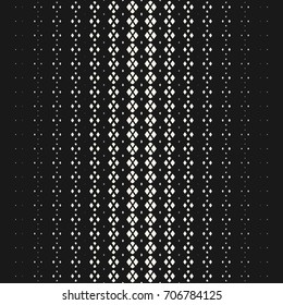Vector halftone geometric seamless pattern with small rounded diamond shapes. Stylish mesh texture. Abstract minimalist monochrome background with gradient transition effect. Repeat design element