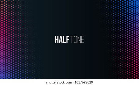 Vector halftone gradient effect. Vibrant abstract black background. Retro 80's style colors and textures