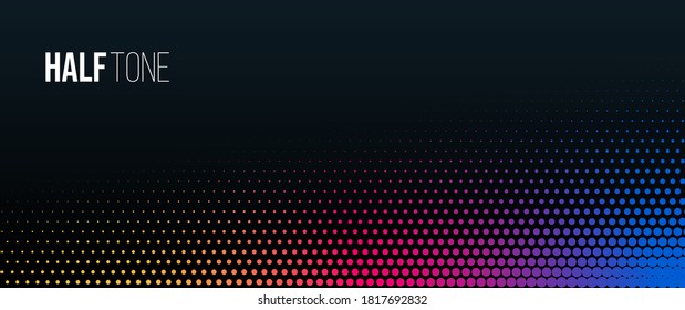 Vector halftone gradient effect. Vibrant abstract black background. Retro 80's style colors and textures